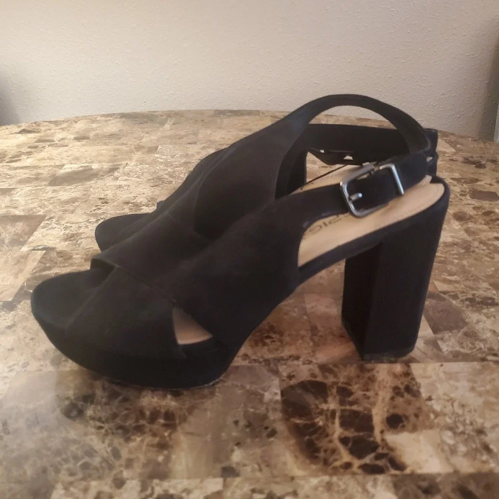 VIA SPIGA Suede Platform CrossStrap Slngbk Sandal Heels 7.5M Black Y2K going out